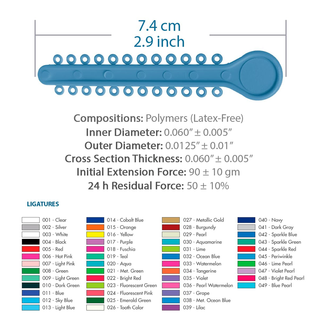 Orthodontic Ligature Ties 42 Keys/24 Donuts 1008pcs-Low Friction Technology, Latex Free, Medical grade polyurethane-.060 Inner/.125 Outer Diameter-Made in USA-Orthodentalusa Corp. Free Shipping