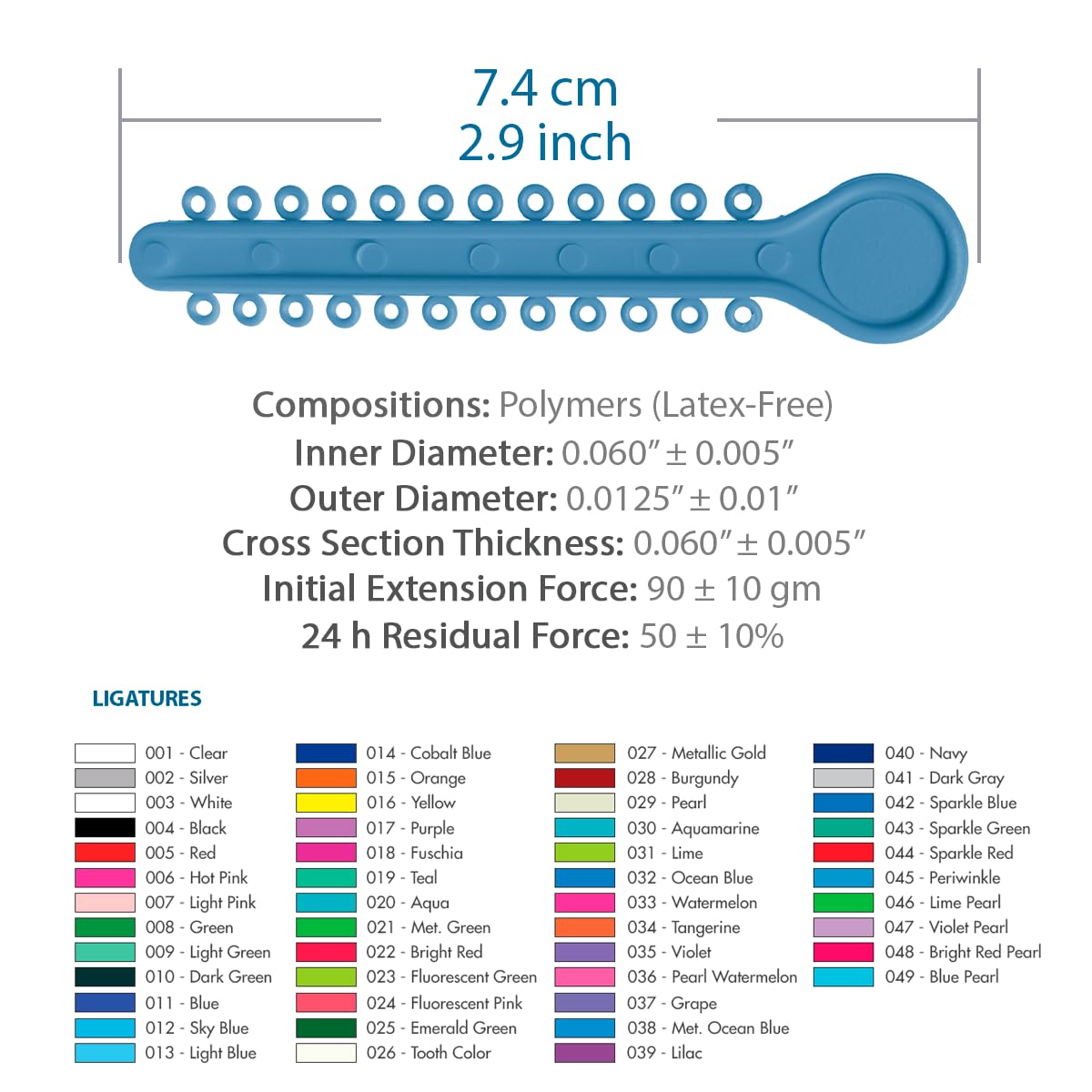Orthodontic Ligature Ties 42 Keys/24 Donuts 1008pcs-Low Friction Technology, Latex Free, Medical grade polyurethane-.060 Inner/.125 Outer Diameter-Made in USA-Orthodentalusa Corp. Free Shipping