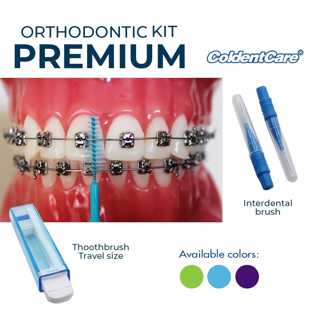 164 pcs Orthodontic Oral Care Kit for Cleaning Brackets Braces Coldentcare, includes Toothbrush and Cap, Travel Toothbrush, Dental Floss 12m, Dental wax, Floss threaders, Interdental Toothbrush. Box 164 units