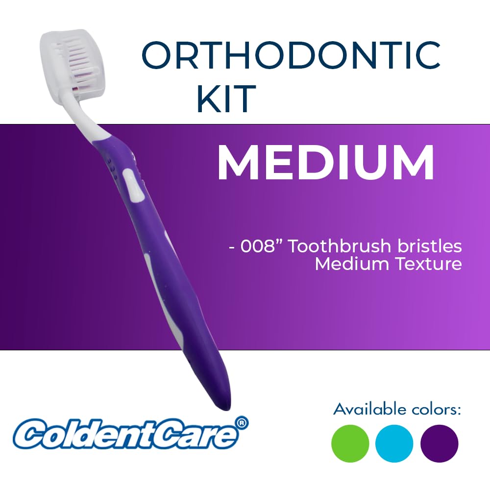 ColdentCare Braces Cleaning Kit for Teeth, Portable Orthodontic Toothbrush Kit Medium Oral Care Dental Travel Kit - Includes 2 Interdental Brush, 5 bars of orthodontic Dental Wax, 1 Dental Floss 12m, 13 Dental Floss Threader Multipurpose plastic case