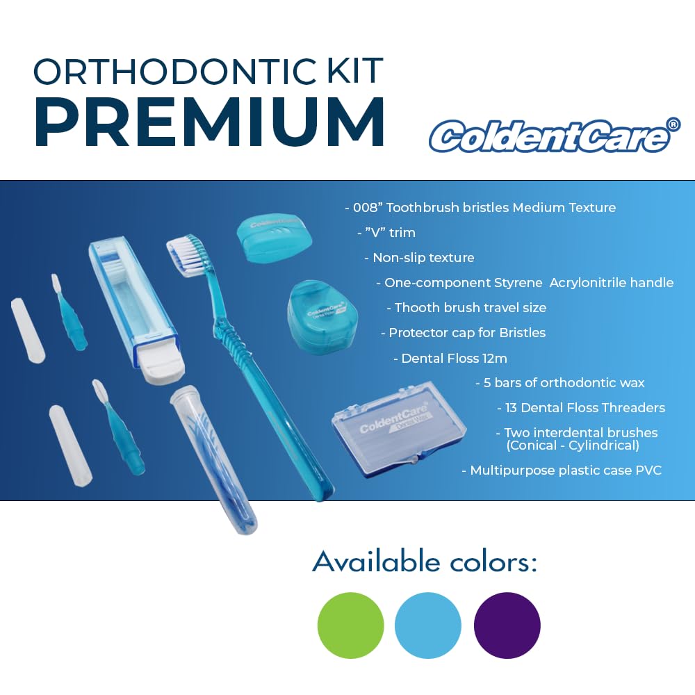 164 pcs Orthodontic Oral Care Kit for Cleaning Brackets Braces Coldentcare, includes Toothbrush and Cap, Travel Toothbrush, Dental Floss 12m, Dental wax, Floss threaders, Interdental Toothbrush. Box 164 units