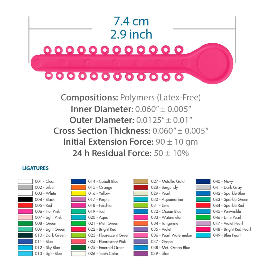 Orthodontic Ligature Ties 42 Keys/24 Donuts 1008pcs-Low Friction Technology, Latex Free, Medical grade polyurethane-.060 Inner/.125 Outer Diameter-Made in USA-Orthodentalusa Corp. Free Shipping