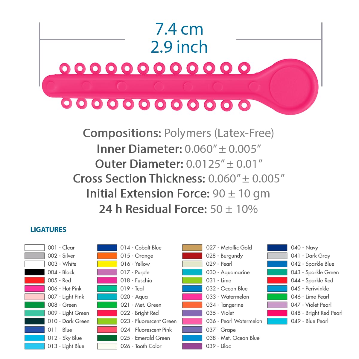 Orthodontic Ligature Ties 42 Keys/24 Donuts 1008pcs-Low Friction Technology, Latex Free, Medical grade polyurethane-.060 Inner/.125 Outer Diameter-Made in USA-Orthodentalusa Corp. Free Shipping