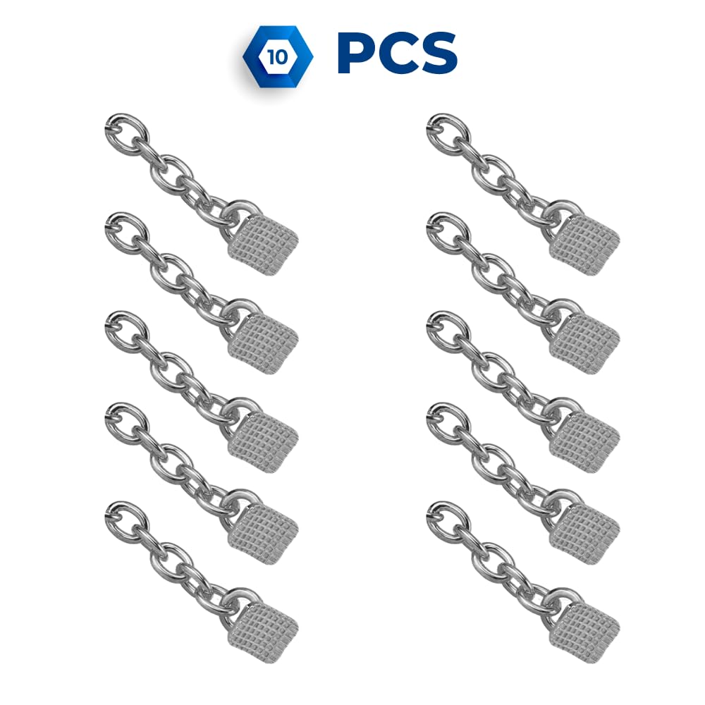 Eruption Appliance Traction Attachments: Buttons with Chain and Eyelets - Traction Chains with Rectangular Buttons (Stainless Steel & Gold Plated) - 10 Units per Pack