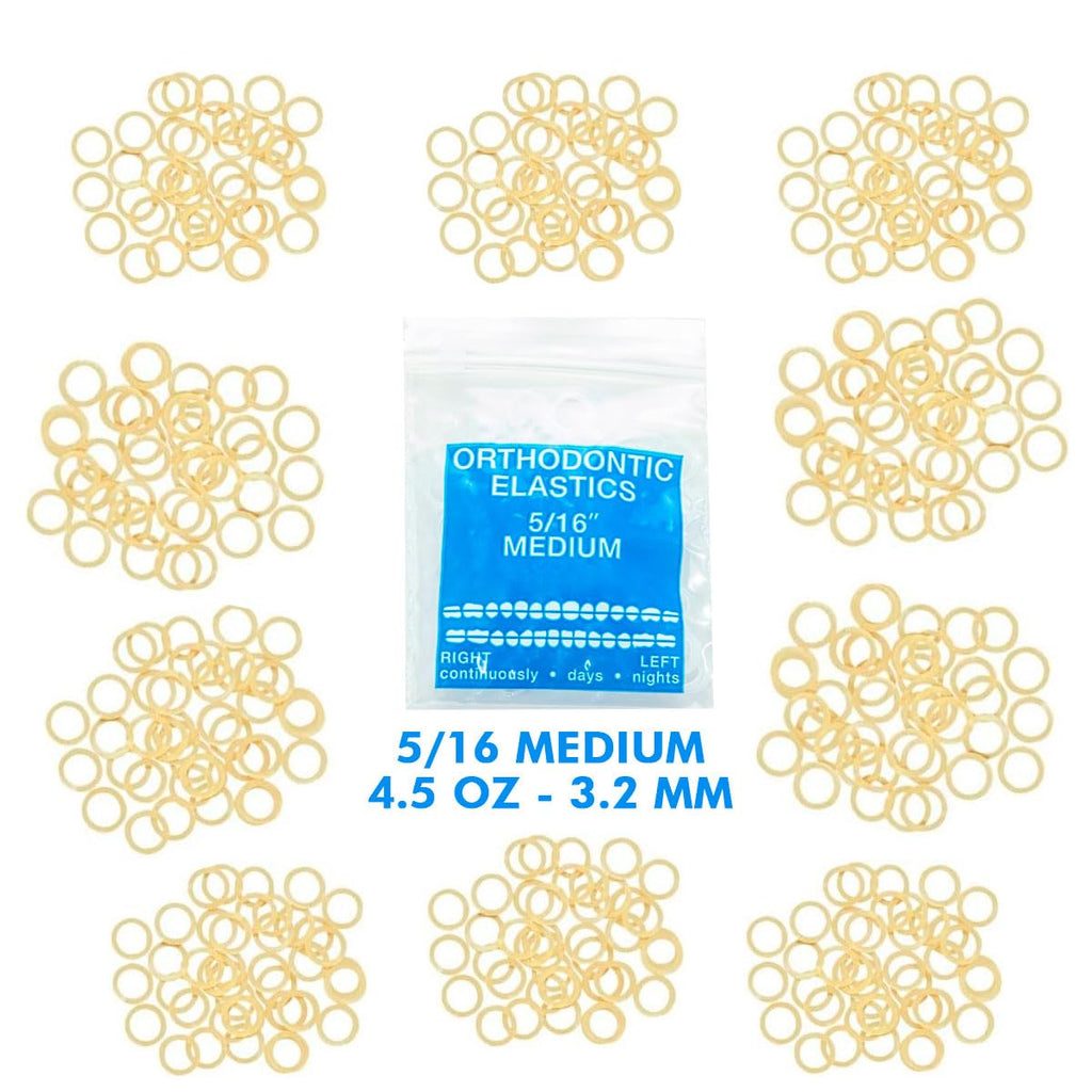 Orthodontic Intraoral Elastics - 10 bag x 100pcs - Medium 5/16" 4.5 oz – 7.9mm, Surgical Latex - 1000pcs, Dental natural material - Made in USA - Orthodentalusa Corp.