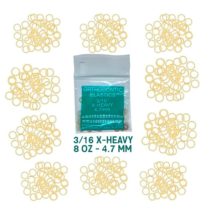 Orthodontic Intraoral Elastics - 10 bag x 100pcs - Extra Heavy 3/16" 8 oz – 4.7mm, Surgical Latex - 1000pcs, Dental natural material - Made in USA - Orthodentalusa Corp