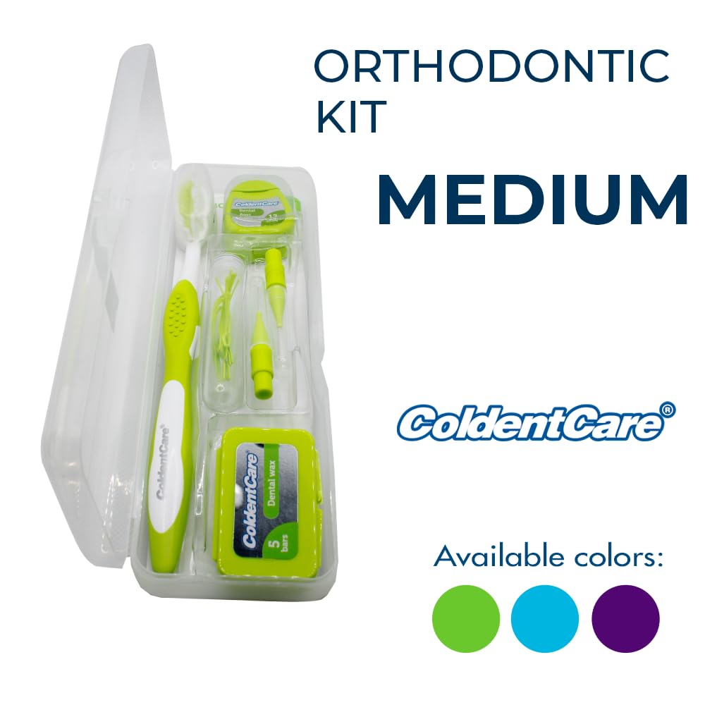 ColdentCare Braces Cleaning Kit for Teeth, Portable Orthodontic Toothbrush Kit Medium Oral Care Dental Travel Kit - Includes 2 Interdental Brush, 5 bars of orthodontic Dental Wax, 1 Dental Floss 12m, 13 Dental Floss Threader Multipurpose plastic case