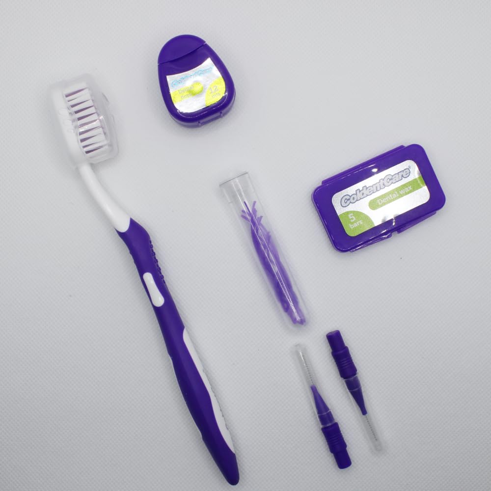 ColdentCare Braces Cleaning Kit for Teeth, Portable Orthodontic Toothbrush Kit Medium Oral Care Dental Travel Kit - Includes 2 Interdental Brush, 5 bars of orthodontic Dental Wax, 1 Dental Floss 12m, 13 Dental Floss Threader Multipurpose plastic case