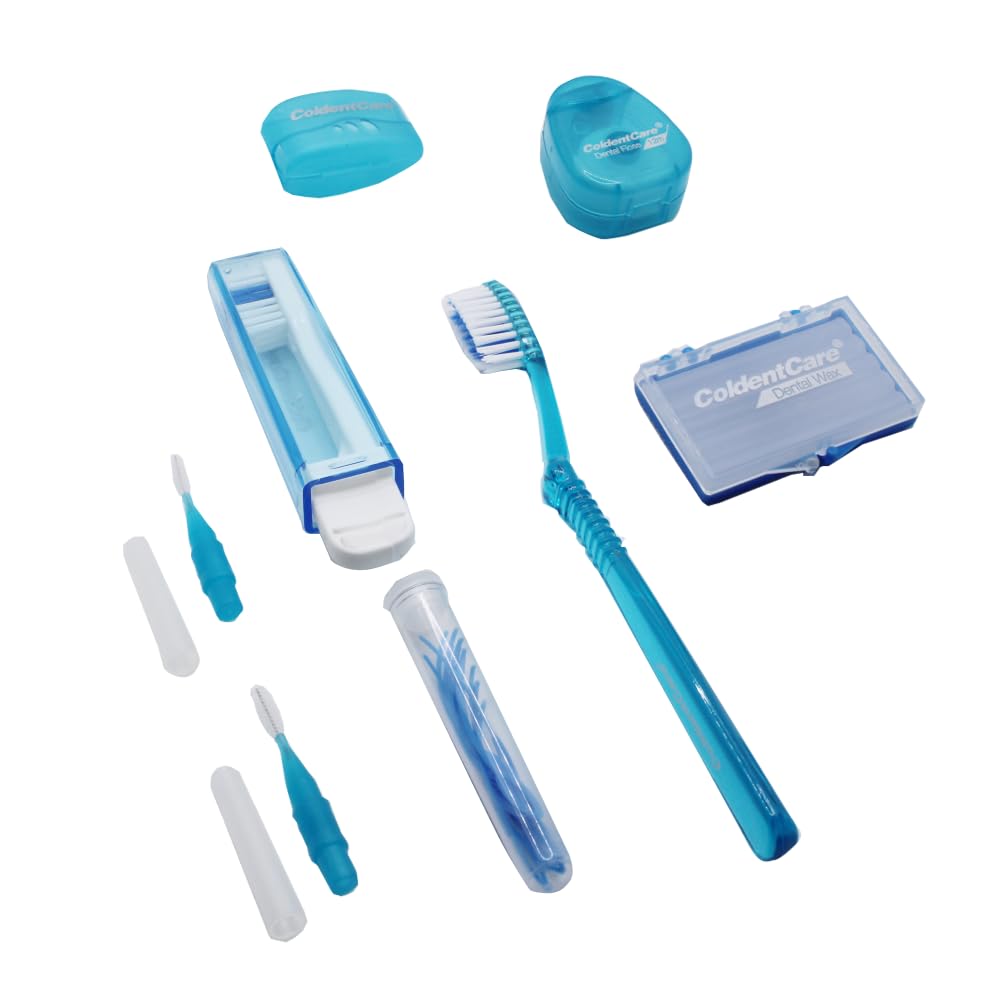 164 pcs Orthodontic Oral Care Kit for Cleaning Brackets Braces Coldentcare, includes Toothbrush and Cap, Travel Toothbrush, Dental Floss 12m, Dental wax, Floss threaders, Interdental Toothbrush. Box 164 units