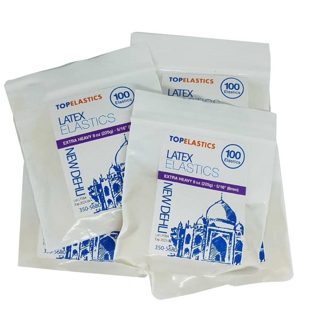 Orthodontic Intraoral Elastic - 50 bag x 100pcs - 5/16" X-HEAVY 8oz - 8mm / Surgical latex NEW DELHY, 5000 pcs per box, packaged in resealable poly bags - Made in USA - Orthodentalusa Corp.