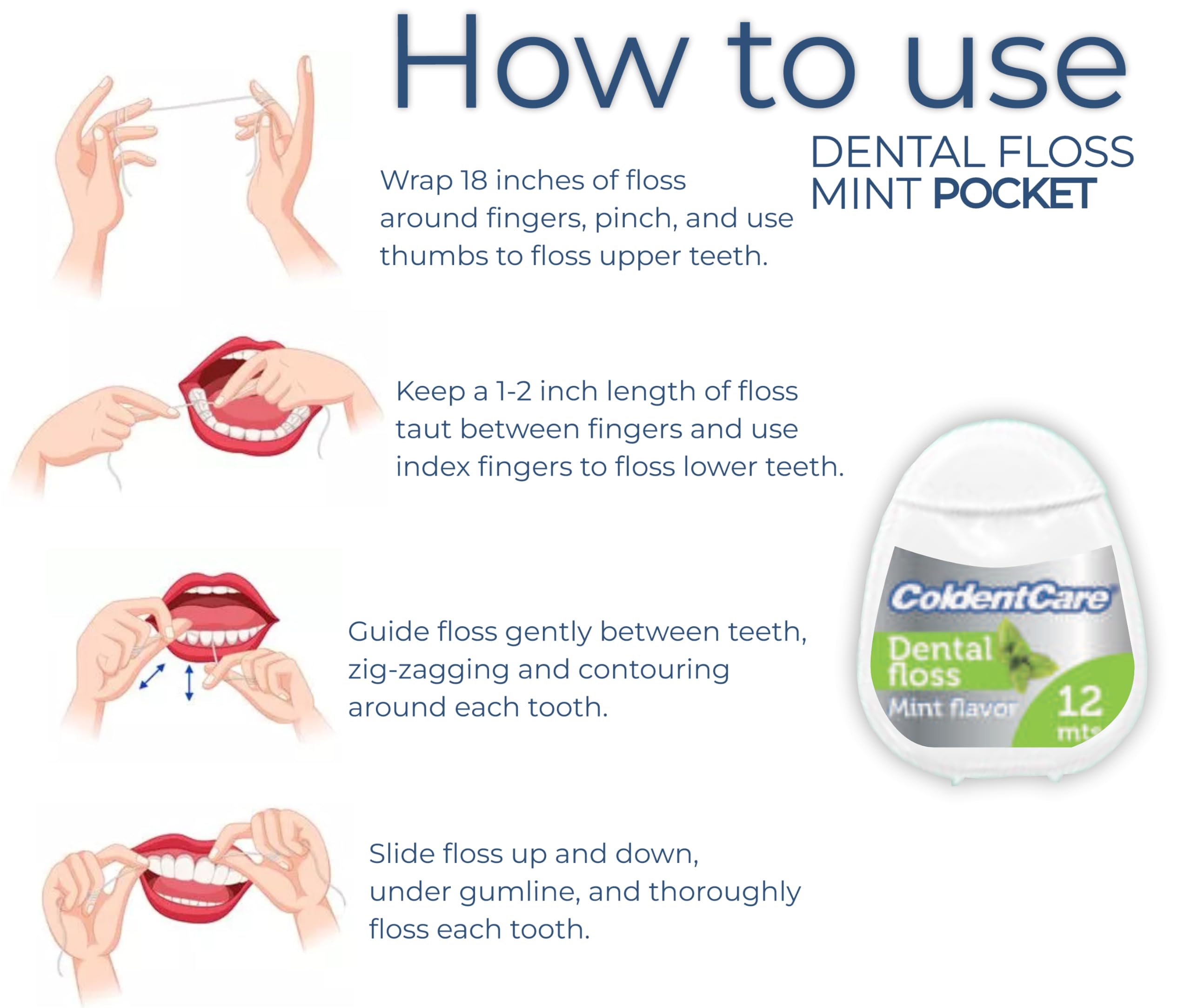 42 Pcs Orthodontic Dental Floss Pocket ColdentCare - 12m Silk, Mint Flavor - Available in White, Green, Purple, Blue. 1 Count Free Shipping