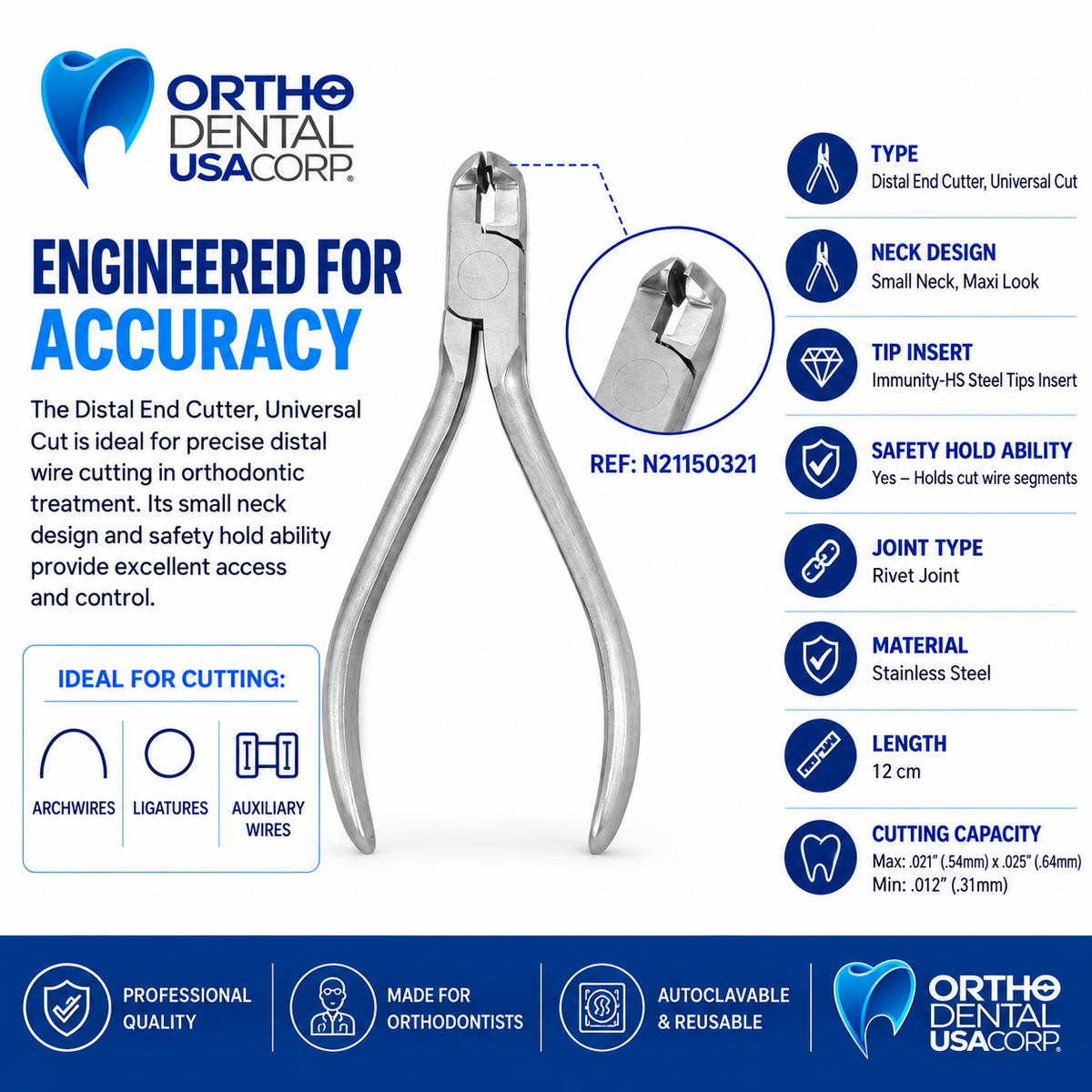 Distal end Cutter, Universal Cut. Small Neck, Maxi Look 12 cm