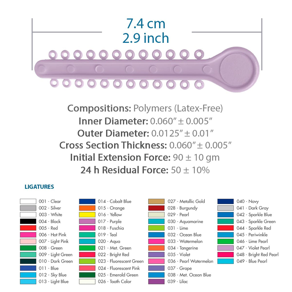 Orthodontic Ligature Ties 42 Keys/24 Donuts 1008pcs-Low Friction Technology, Latex Free, Medical grade polyurethane-.060 Inner/.125 Outer Diameter-Made in USA-Orthodentalusa Corp.