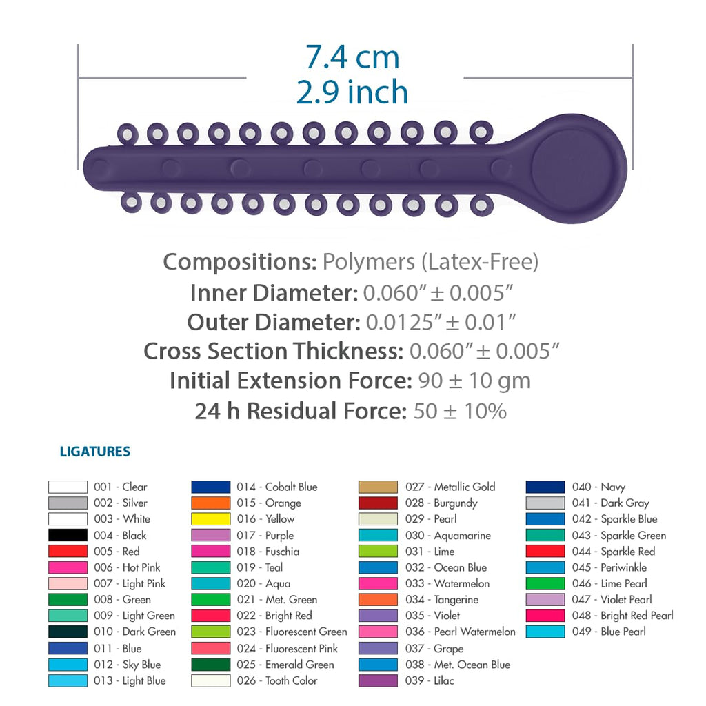 Orthodontic Ligature Ties 42 Keys/24 Donuts 1008pcs-Low Friction Technology, Latex Free, Medical grade polyurethane-.060 Inner/.125 Outer Diameter-Made in USA-Orthodentalusa Corp. Free Shipping