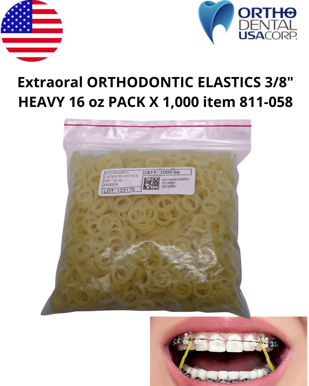 Extraoral ORTHODONTIC ELASTICS 3/8" HEAVY 16 oz PACK X 1,000 item 811-058