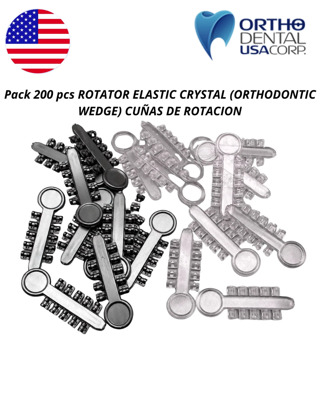 Pack 200 pcs ROTATOR ELASTIC Crystal and Gray Orthodontic wedges