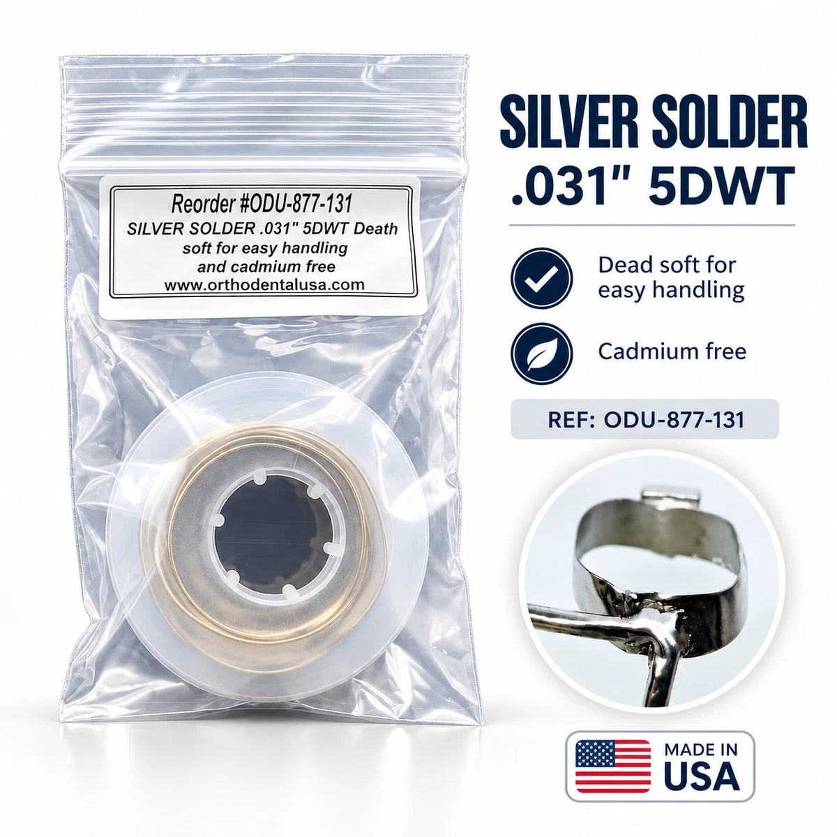 Orthodontic Dental Silver Solder Wire .031" 0.8mm 5DWT Dead Soft Cadmium Free