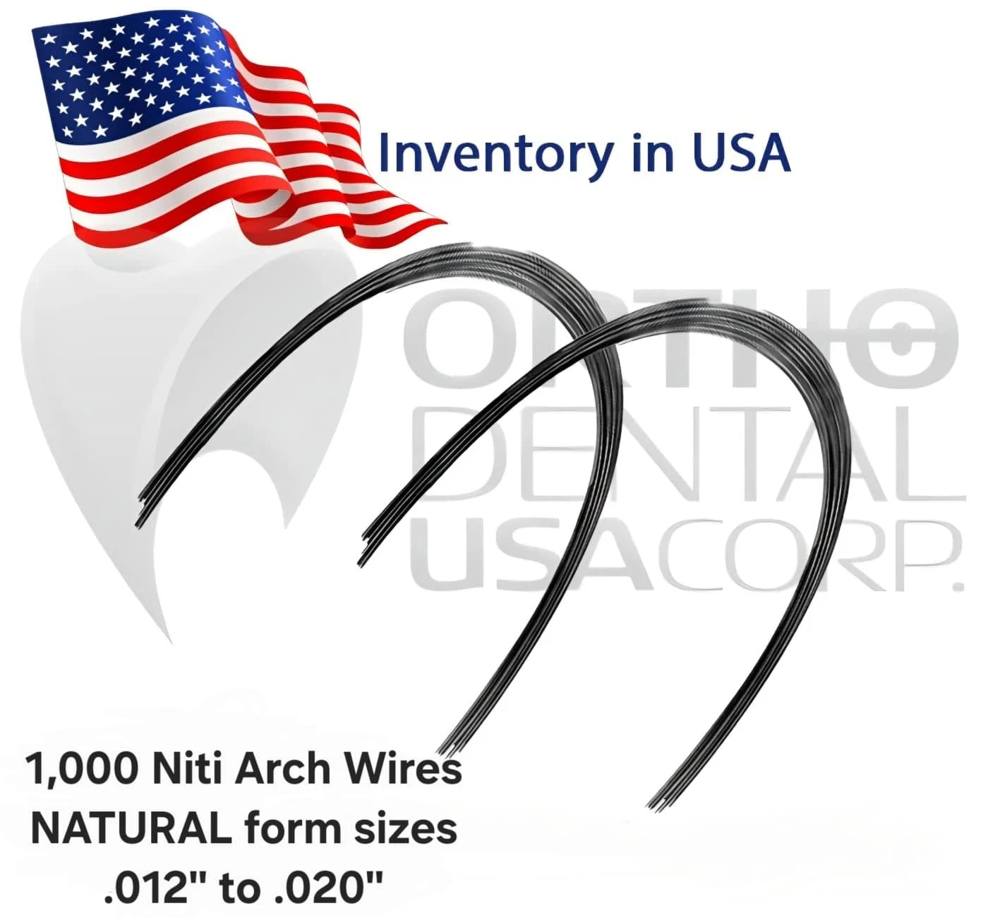 1,000 Niti Arch Wires NATURAL form sizes .012'' to .020'' Orthodentalusa Corp.