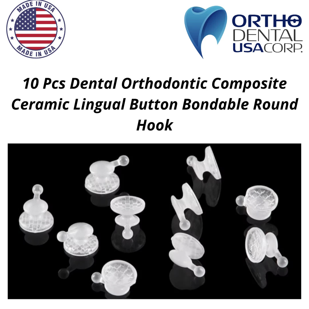 10 Pcs Orthodontic Composite Ceramic Lingual Button Bondable Round Hook